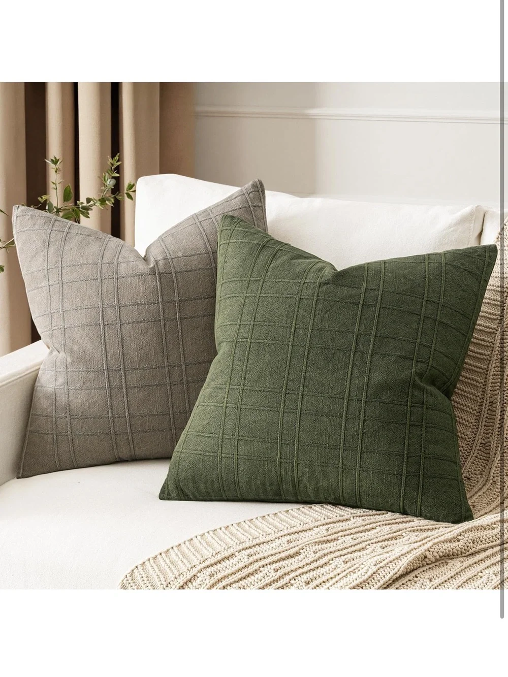 Decorative Linen Check Euro Shams Throw Pillow Covers Neutral  Vintage 1747/bb8